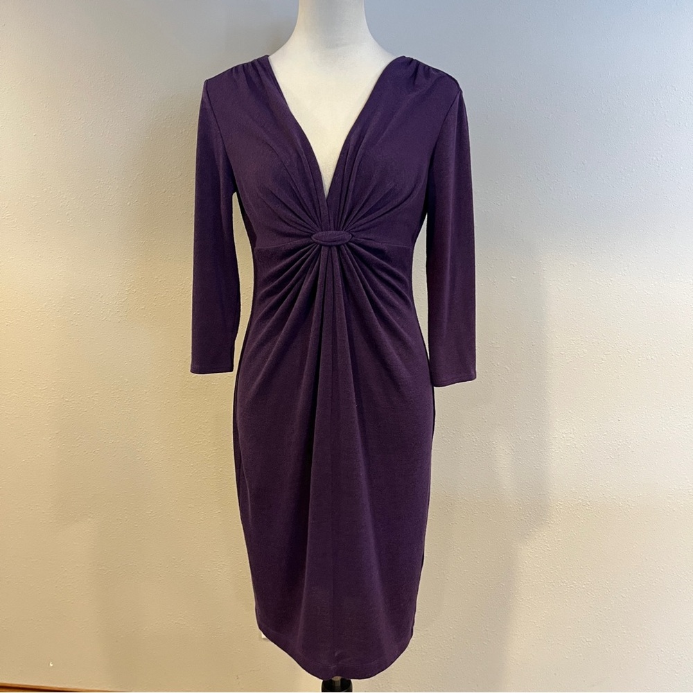 London‎ times Elegant Purple V-Neck long sleeves light sweater Dress size 4